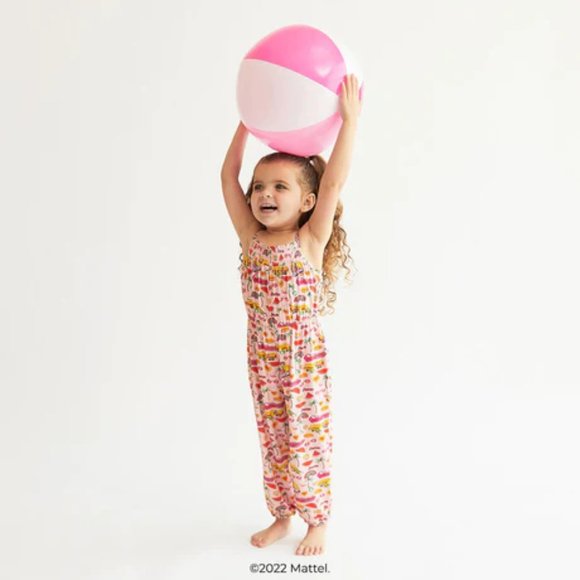 Posh Peanut x Barbie Malibu Barbie Sleeveless Smocked Bamboo Jumpsuit 2T NWT - Picture 1 of 10